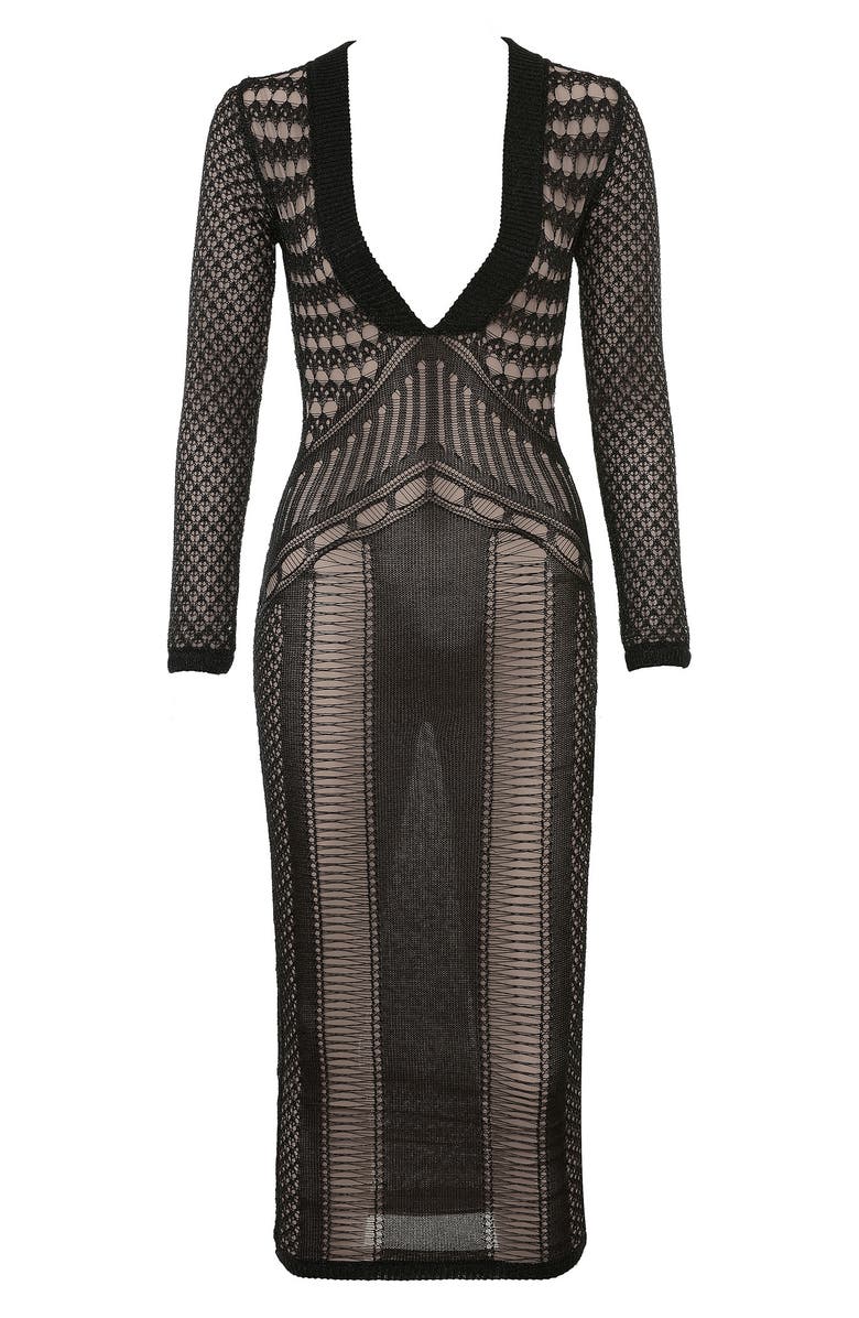 HOUSE OF CB Louella Metallic Long Sleeve Body-Con Cocktail Dress, Alternate, color, Black