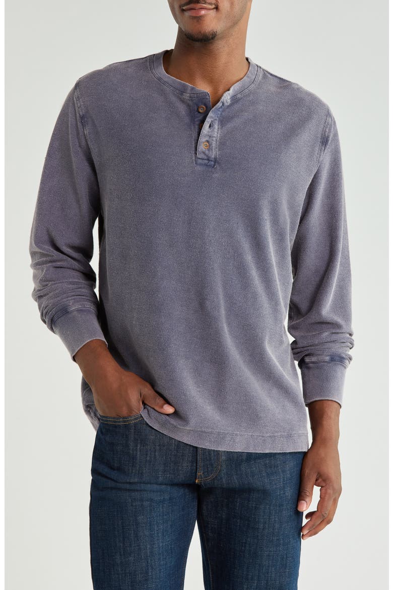 Distressed Long Sleeve Fleece Henley, Main, color, NIGHTSHADOW BLUE