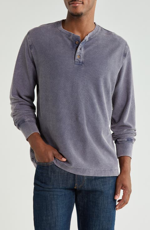Distressed Long Sleeve Fleece Henley