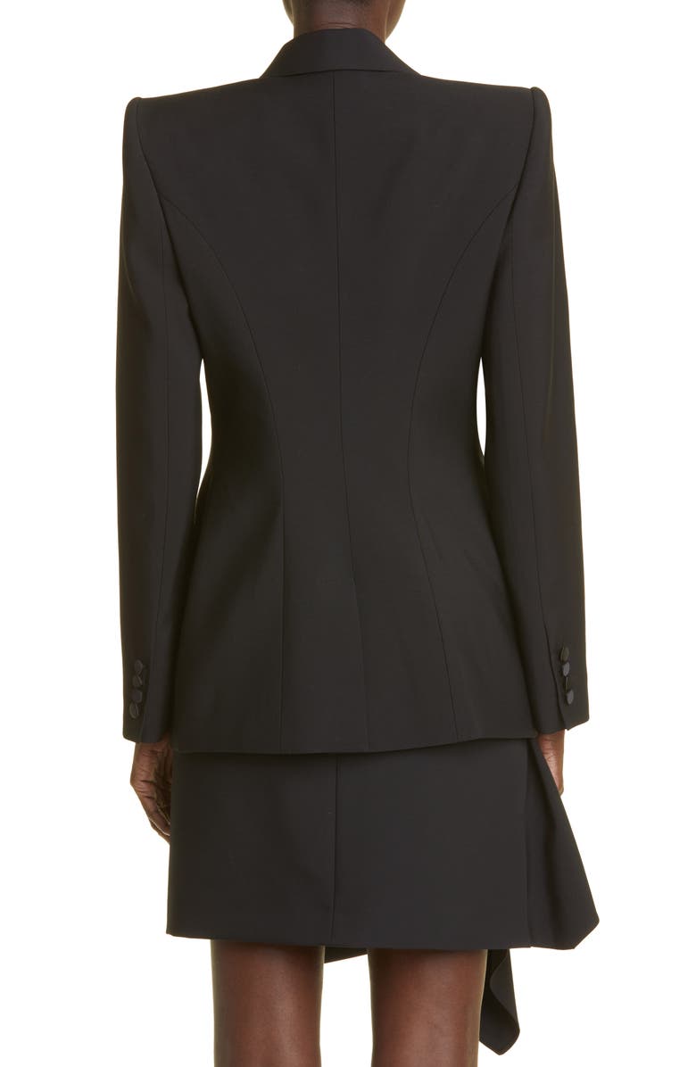 McQueen Asymmetric Drape Front Wool Tuxedo Jacket, Alternate, color, 