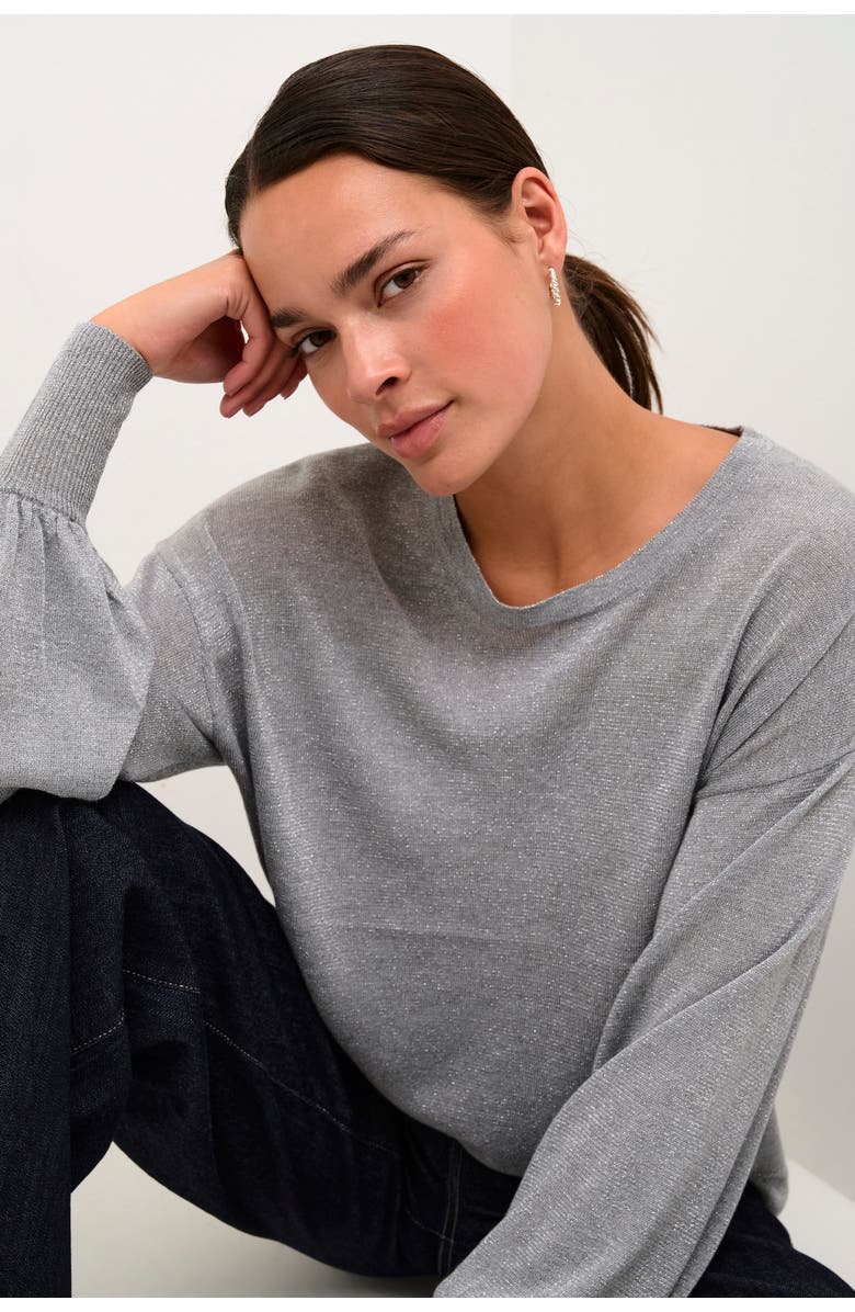 Kaffe KAankra Shimmer Knit Round Neck Pullover, Alternate, color, Grey Melange