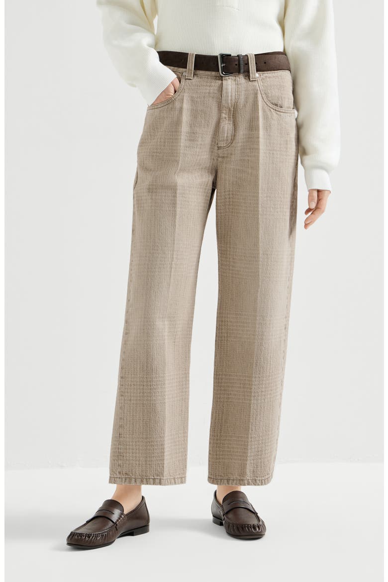 Prince of Wales denim contemporary square trousers with monili, Main, color, Sand