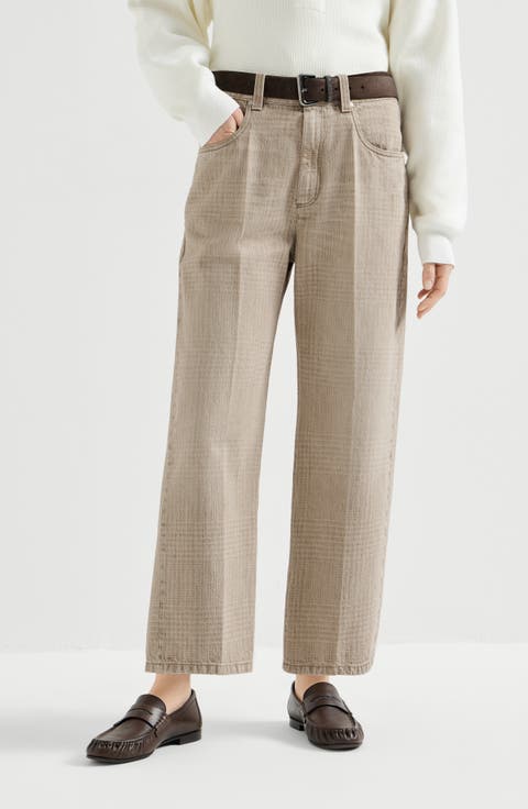 Prince of Wales denim contemporary square trousers with monili