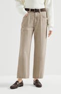 Brunello Cucinelli Prince of Wales denim contemporary square trousers with monili