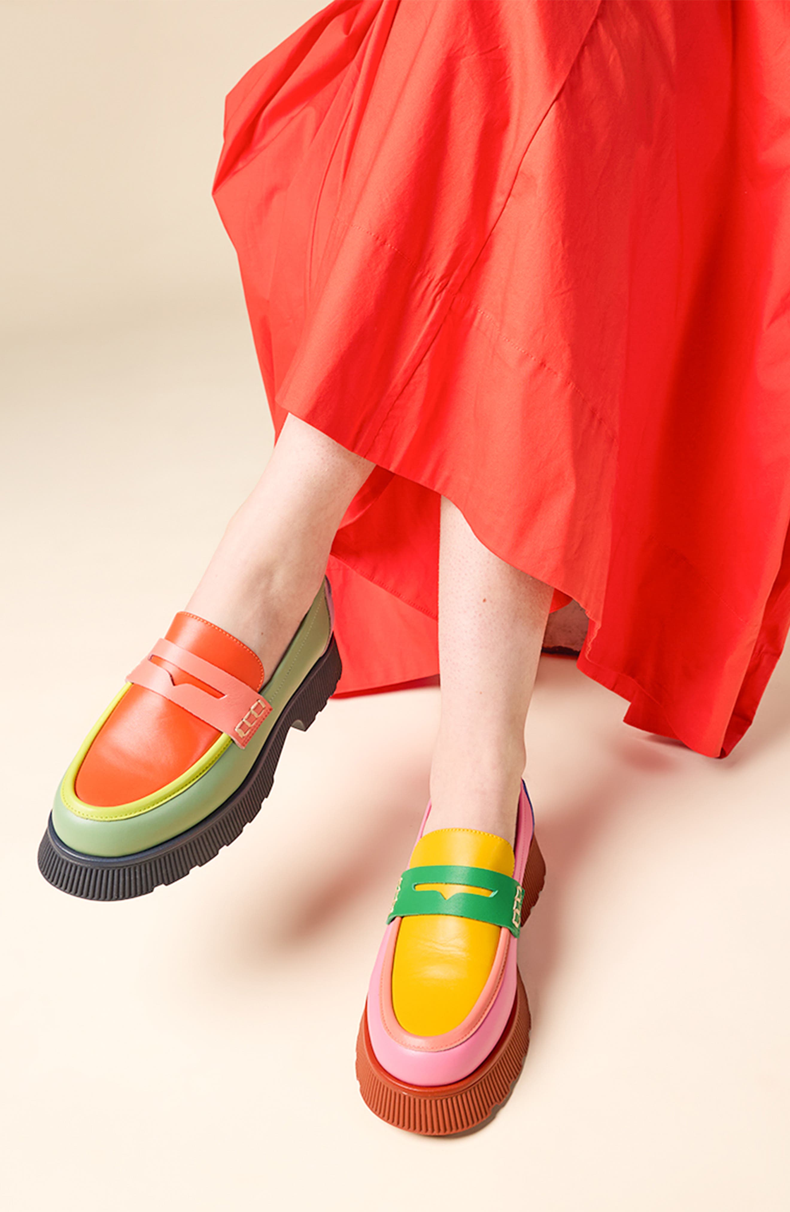 Charlotte Stone Adam Mismatched Lug Sole Penny Loafer, Alternate, color, Solimar