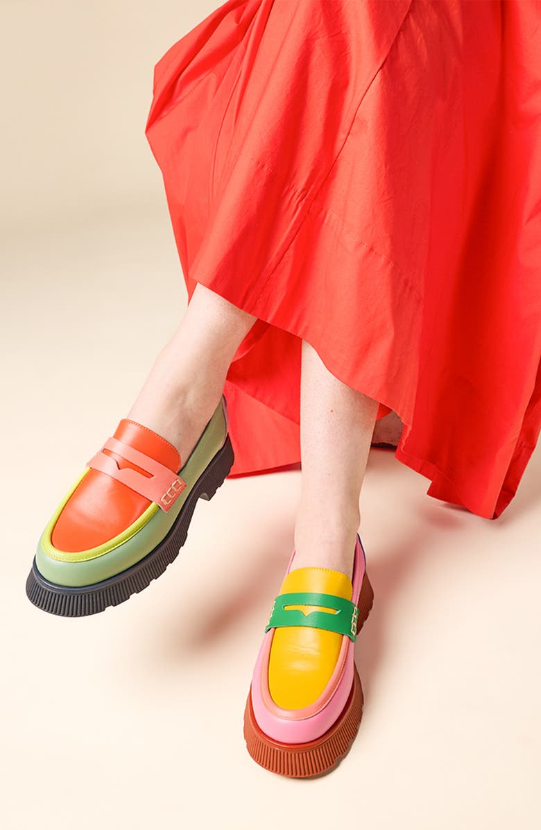 Charlotte Stone Adam Mismatched Lug Sole Penny Loafer, Alternate, color, Solimar