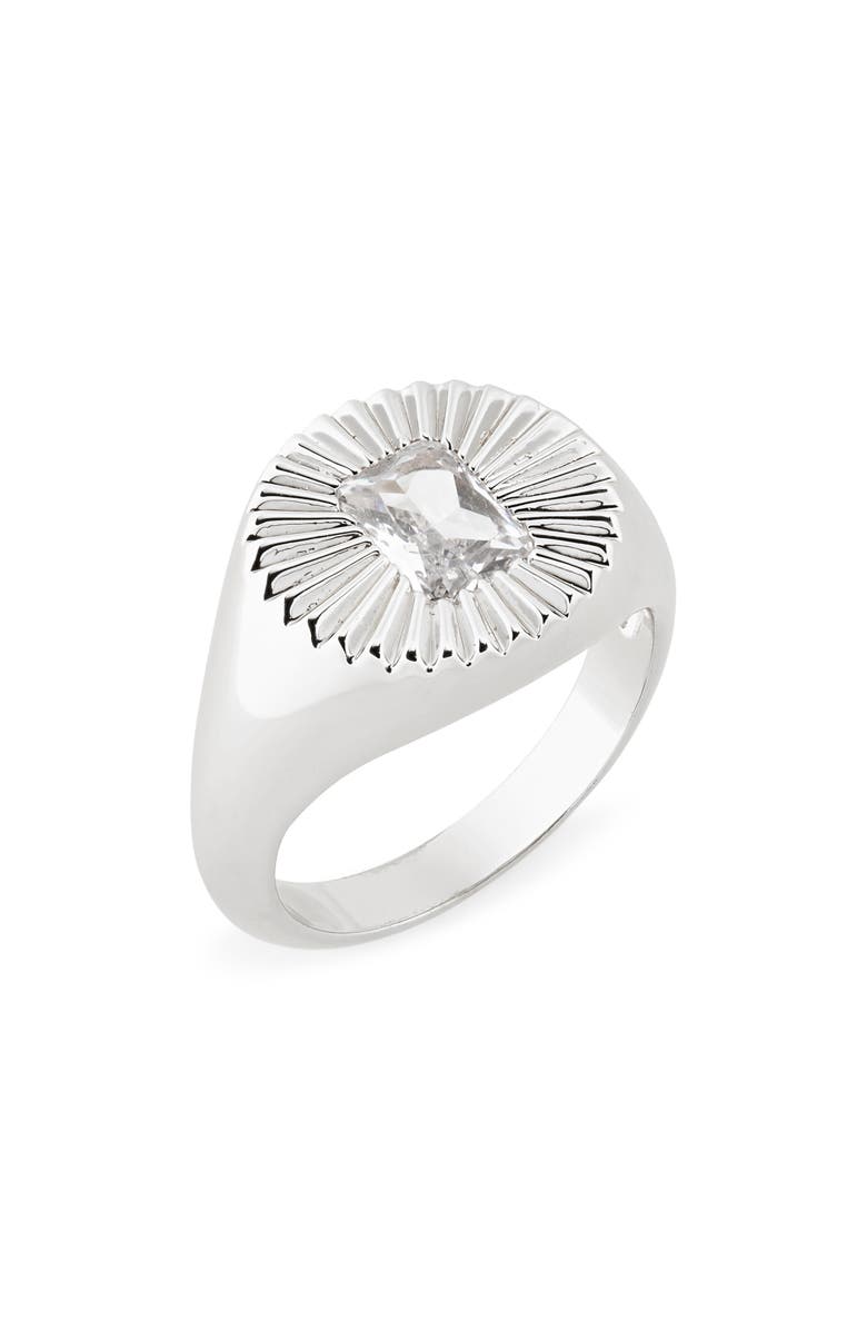 MIRANDA FRYE Ember Cubic Zirconia Sunburst Signet Ring, Main, color, Silver