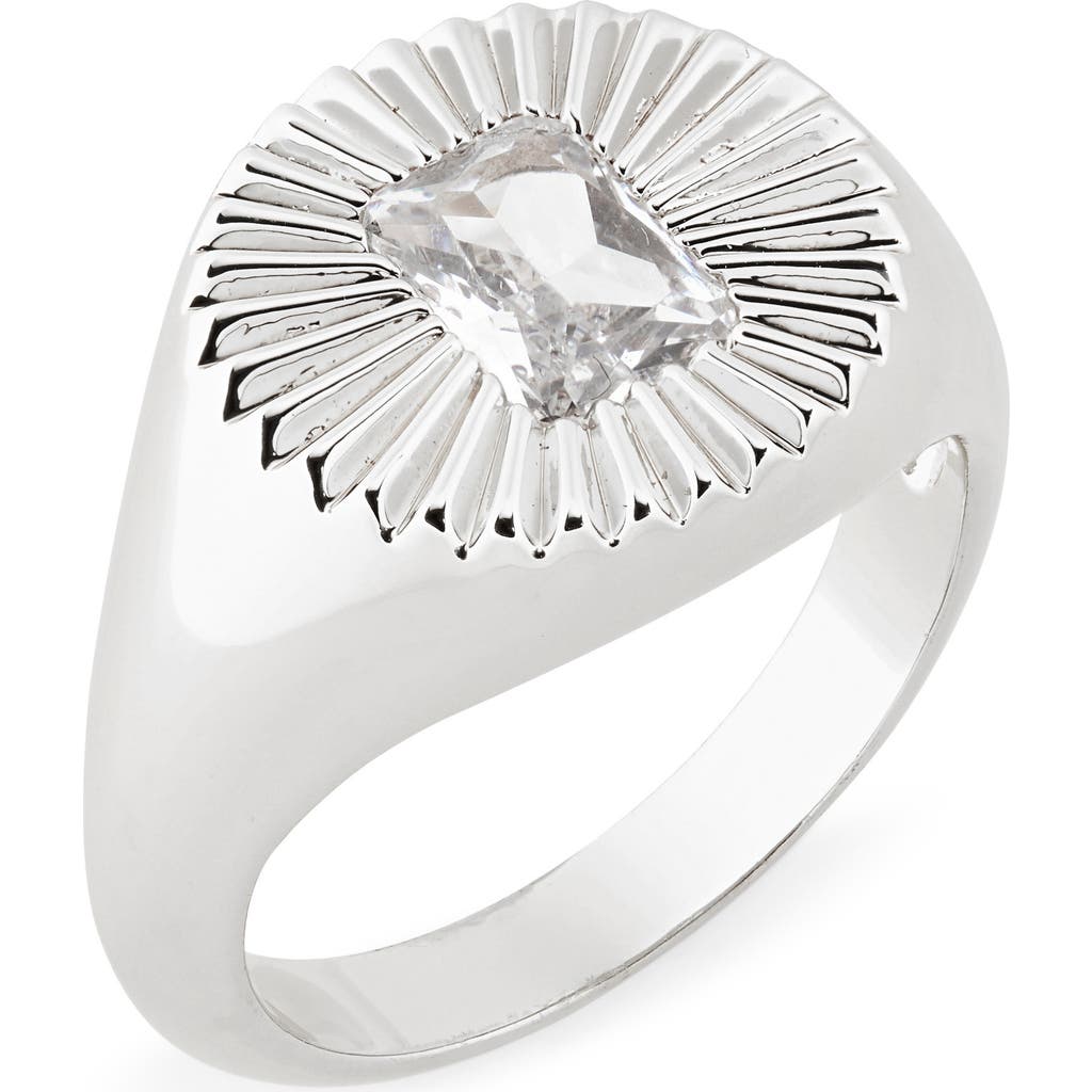 MIRANDA FRYE Ember Cubic Zirconia Sunburst Signet Ring in Silver