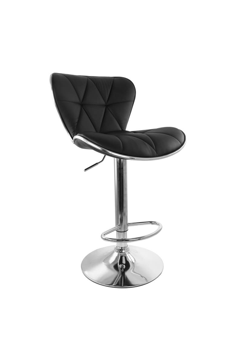2 Piece Diamond Tufted Faux Leather Adjustable Bar Stool, Alternate, color, Black