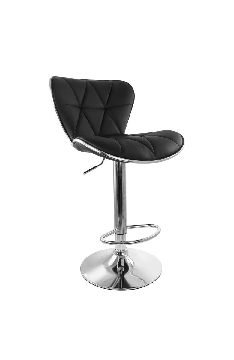 Elama 2 Piece Diamond Tufted Faux Leather Adjustable Bar Stool, Alternate, color, Black