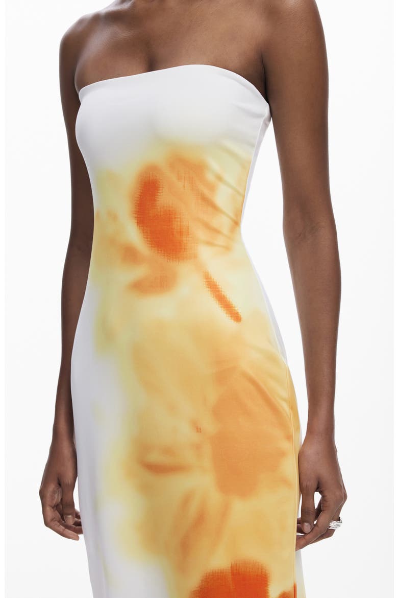 Abstract Placed Floral Strapless Maxi Dress, Alternate, color, LIGHT BEIGE