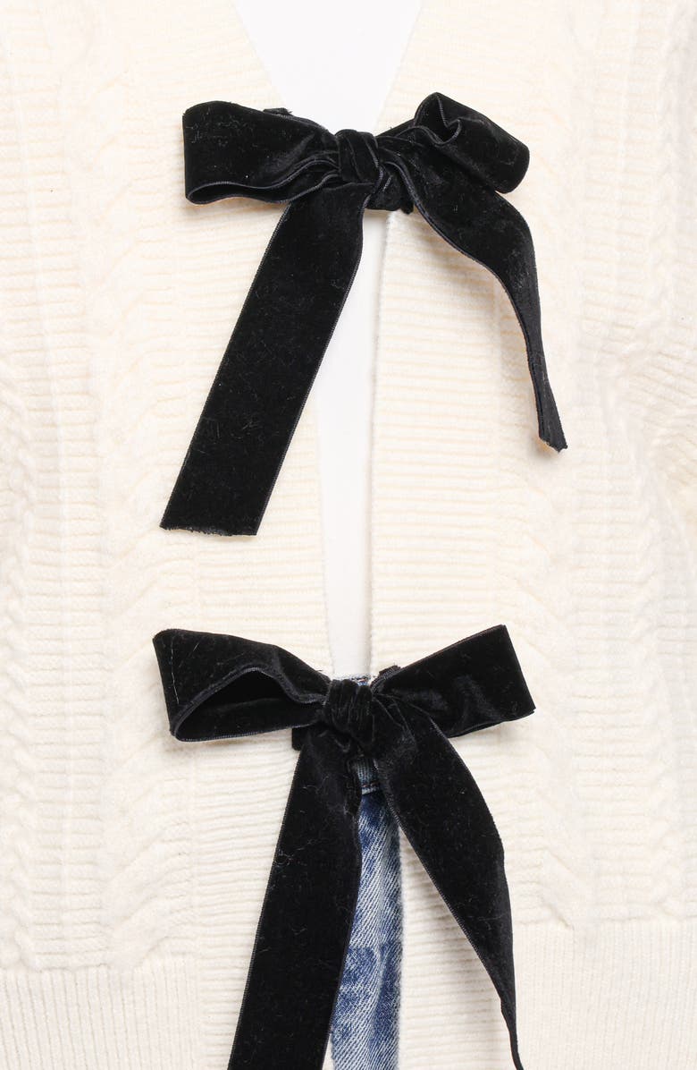 Petal & Pup Bree Velvet Bow Cardigan, Alternate, color, Cream