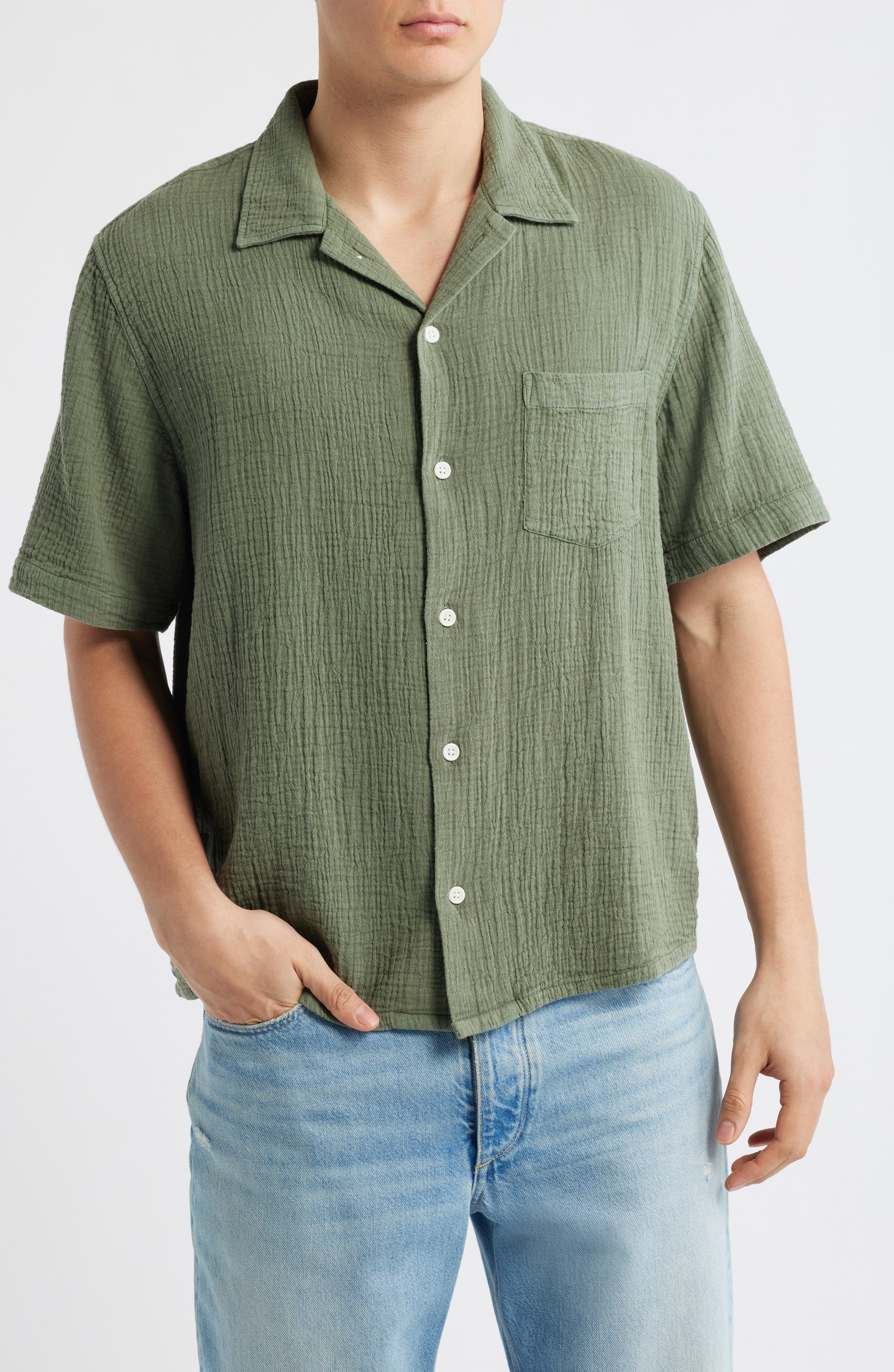 Double Cloth Short Sleeve Button-Up Shirt - image 3