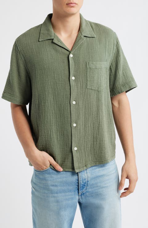 Double Cloth Short Sleeve Button-Up Shirt