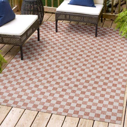 Jonathan Y Aimee Traditional Cottage Checkerboard Indoor/outdoor Area Rug In Salmon/cream