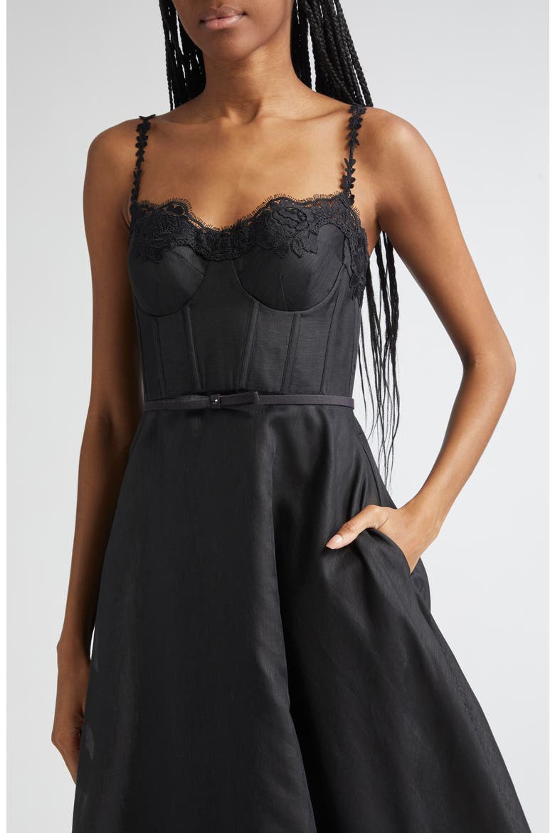 Hypnotic Lace Trim Corset Dress, Alternate, color, BLACK