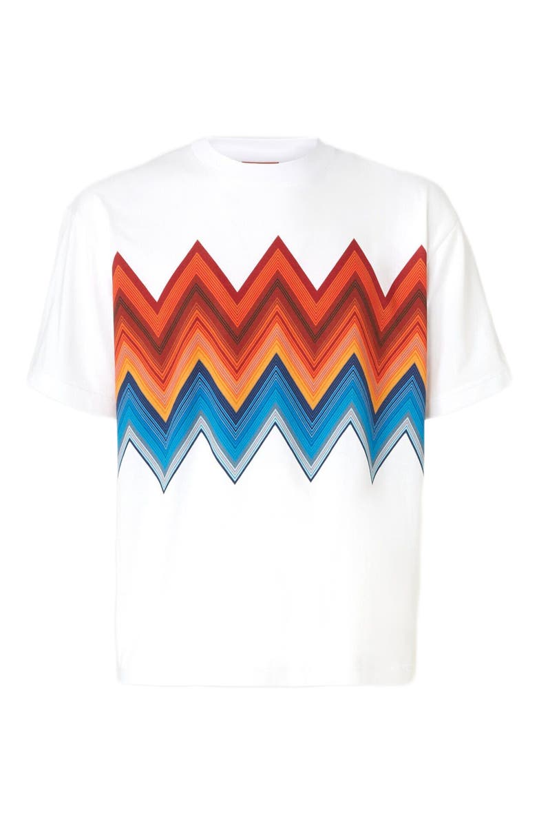 Missoni Cotton Crewneck T-shirt With Macro Zigzag Print, Alternate, color, White  & Orange