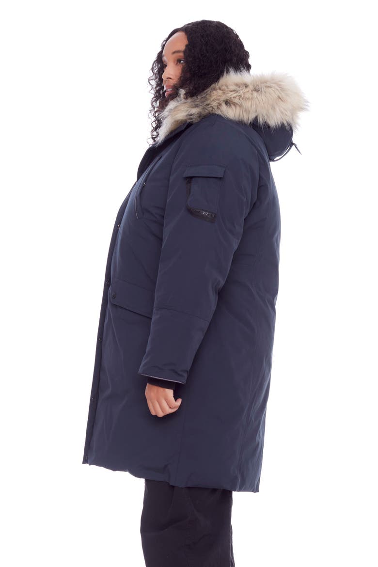 Laurentian Plus Size - Vegan Down Long Winter Parka with Faux Fur Hood, Alternate, color, NAVY