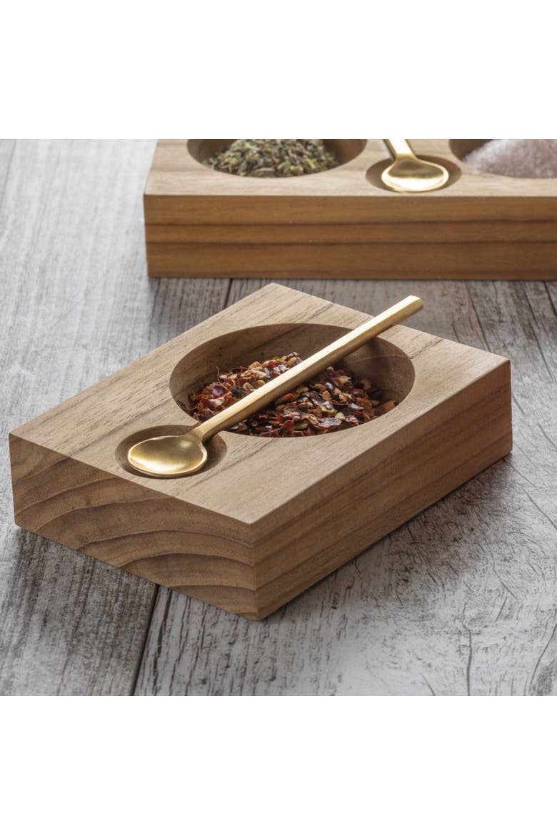 Teak Plank Spice Cellar with Gold Spoon, Alternate, color, Gold