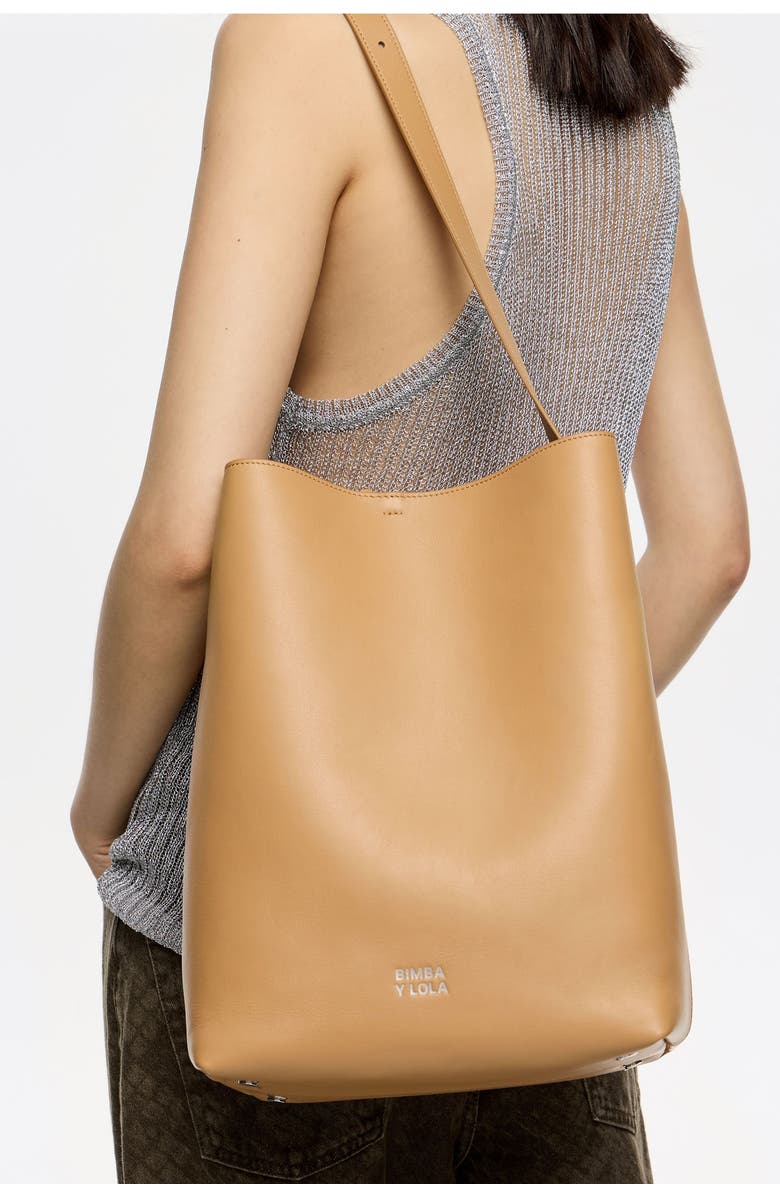 Bimba y Lola Large Leather Carlino Bag, Alternate, color, Desert