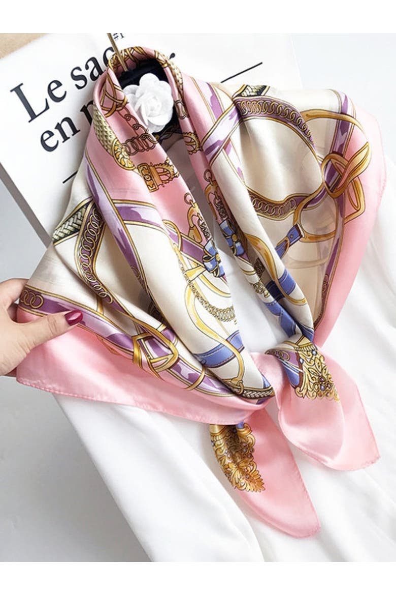Pure Mulberry Silk Printed Square Shawl Scarf, Main, color, Golden