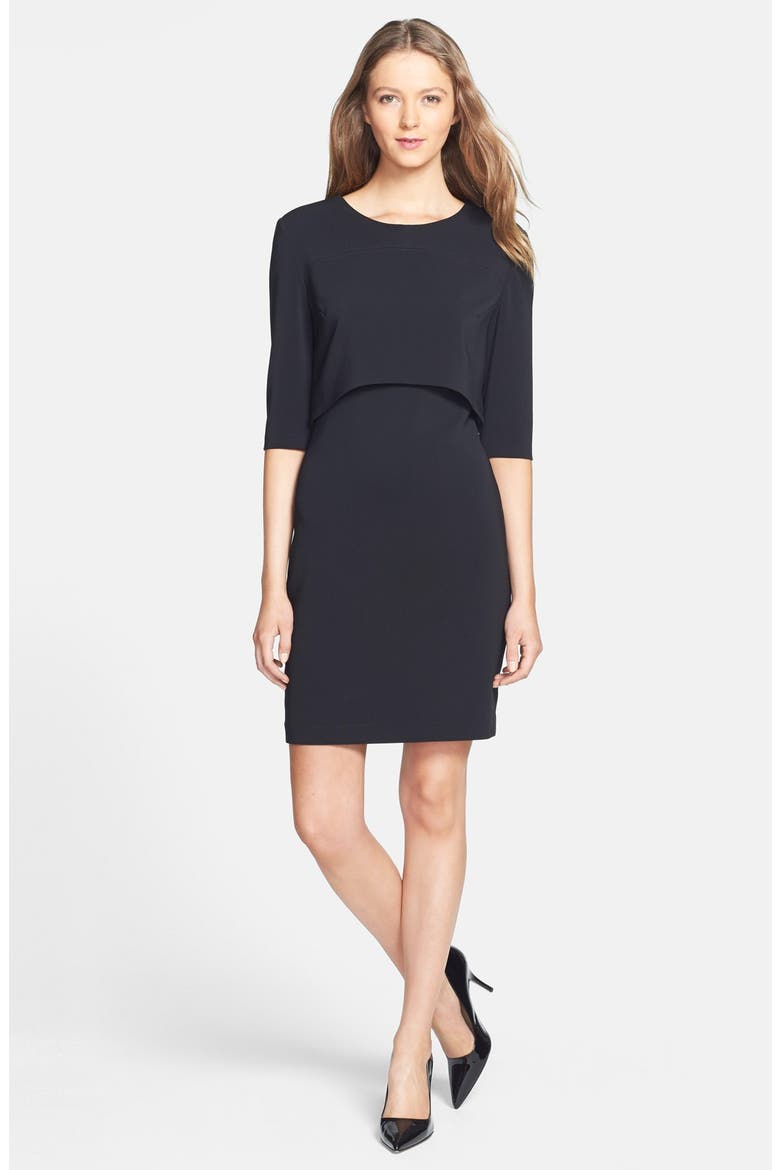 'Shira' Crepe Popover Dress, Alternate, color, RICH BLACK