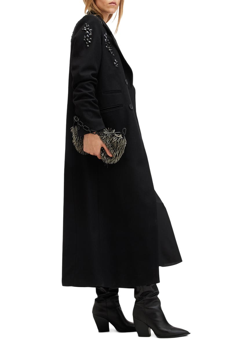 AllSaints Ellen Embellished Wool Blend Coat, Alternate, color,