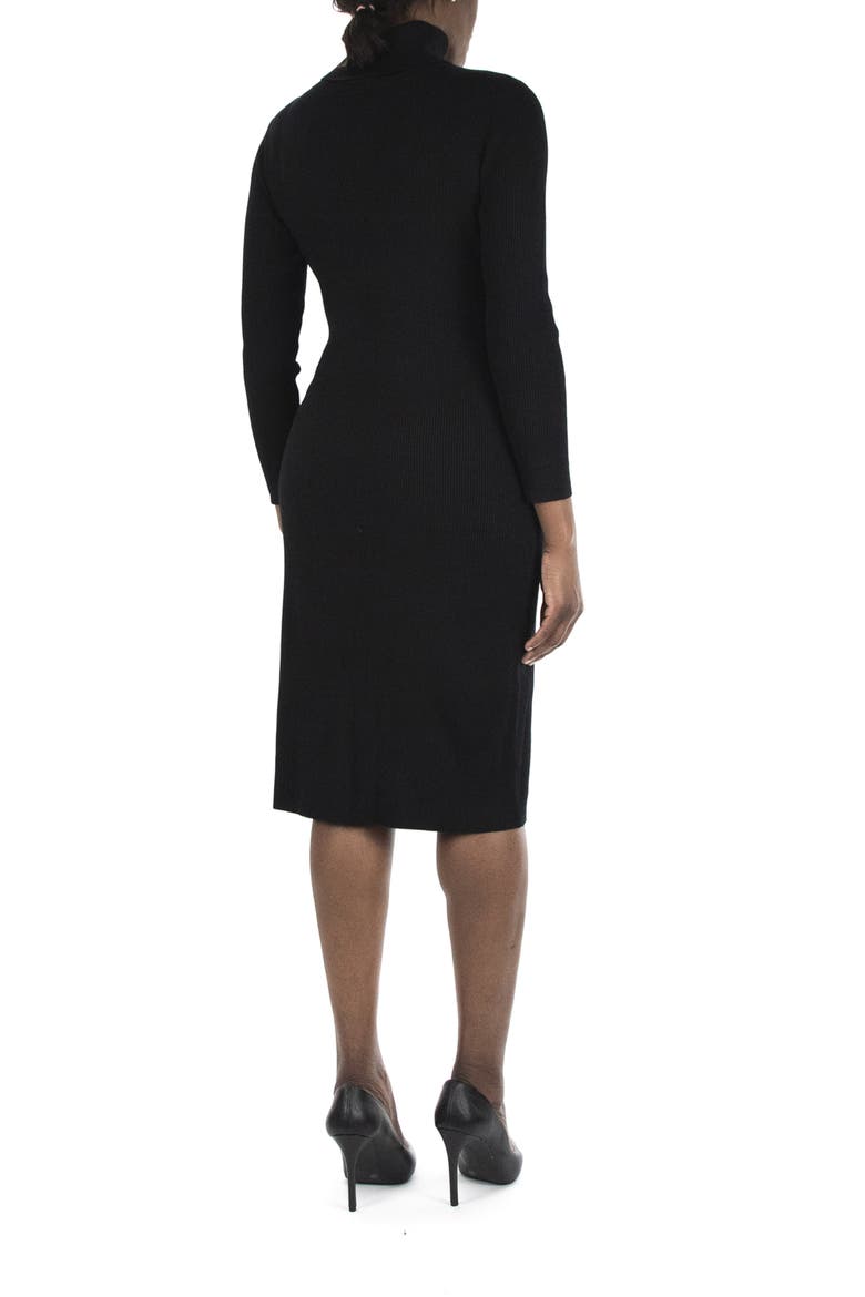 Turtleneck Ribbed Midi Sweater Dress, Alternate, color, BLACK
