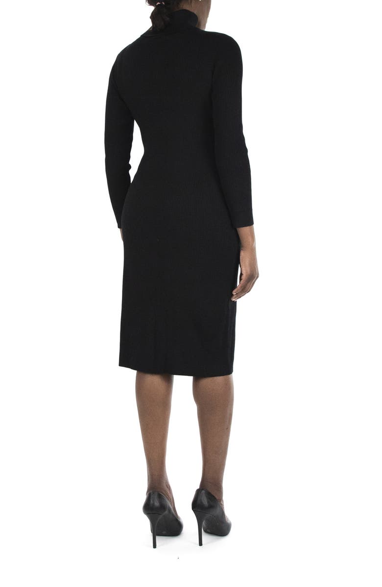Nina Leonard Turtleneck Ribbed Midi Sweater Dress, Alternate, color, Black