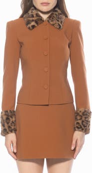 Alexia Admor Fran Faux Fur Trim Twill Jacket