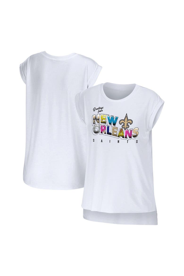 Women's WEAR by Erin Andrews White New Orleans Saints Greetings From Muscle T-Shirt, Main, color, White