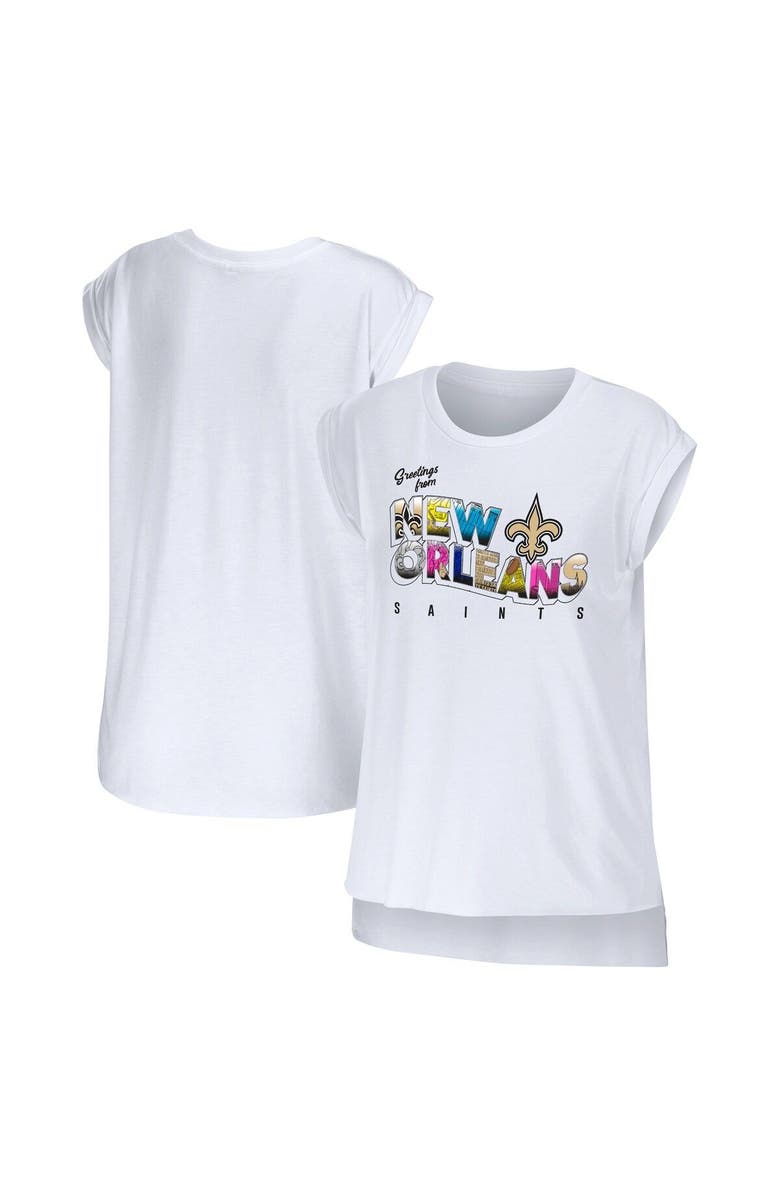 WEAR by Erin Andrews Women's WEAR by Erin Andrews White New Orleans Saints Greetings From Muscle T-Shirt, Main, color, White