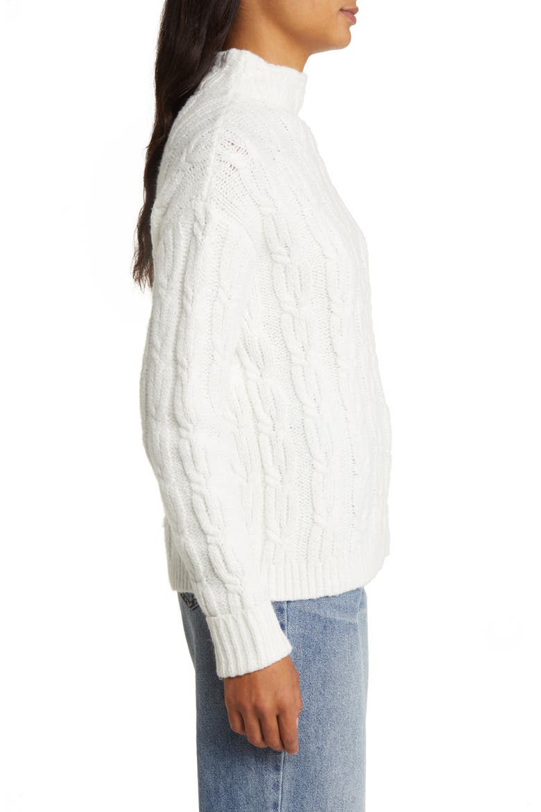 Cable Knit Funnel Neck Sweater, Alternate, color, IVORY CLOUD
