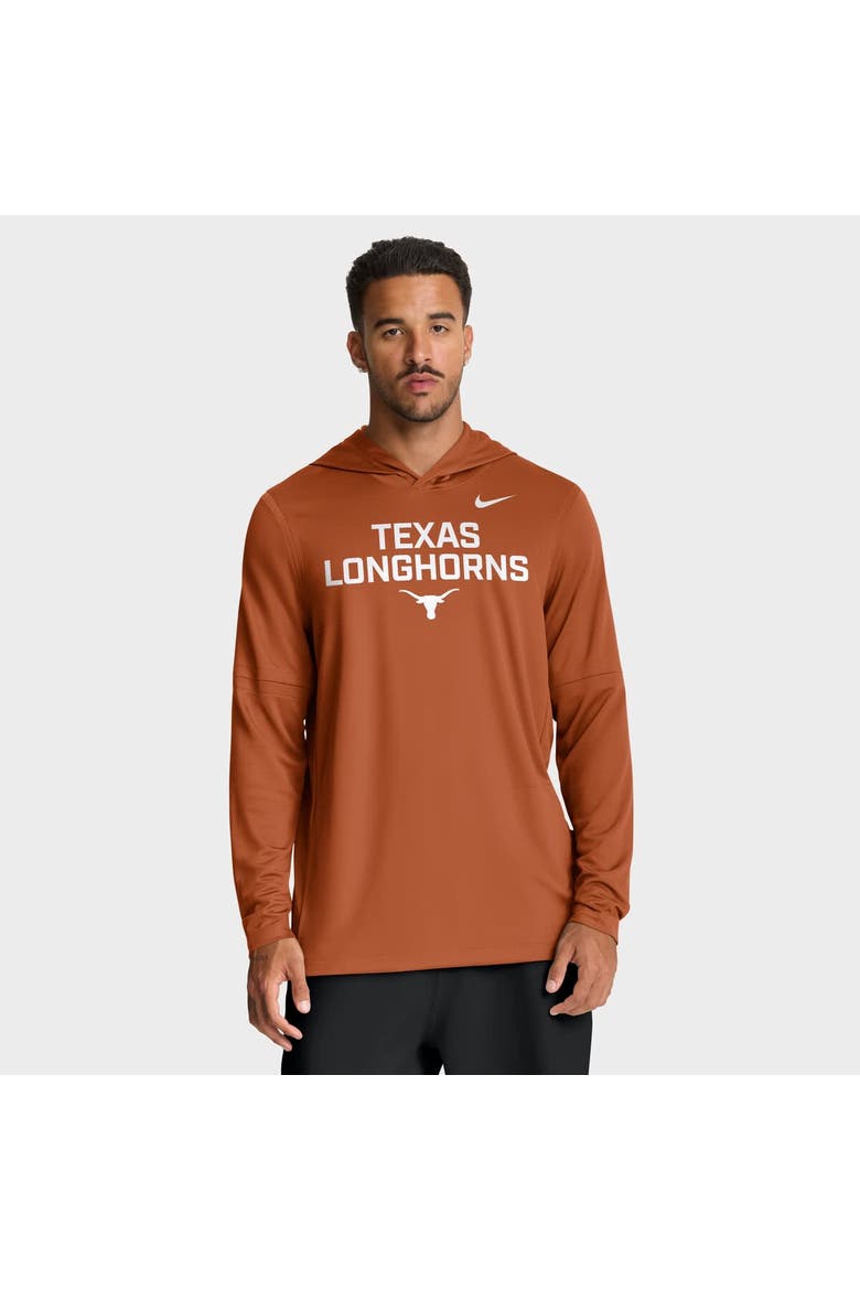 Men's Nike Texas Orange Texas Longhorns 2025 Sideline Performance Long Sleeve Hoodie T-Shirt, Alternate, color, Burnt Orange
