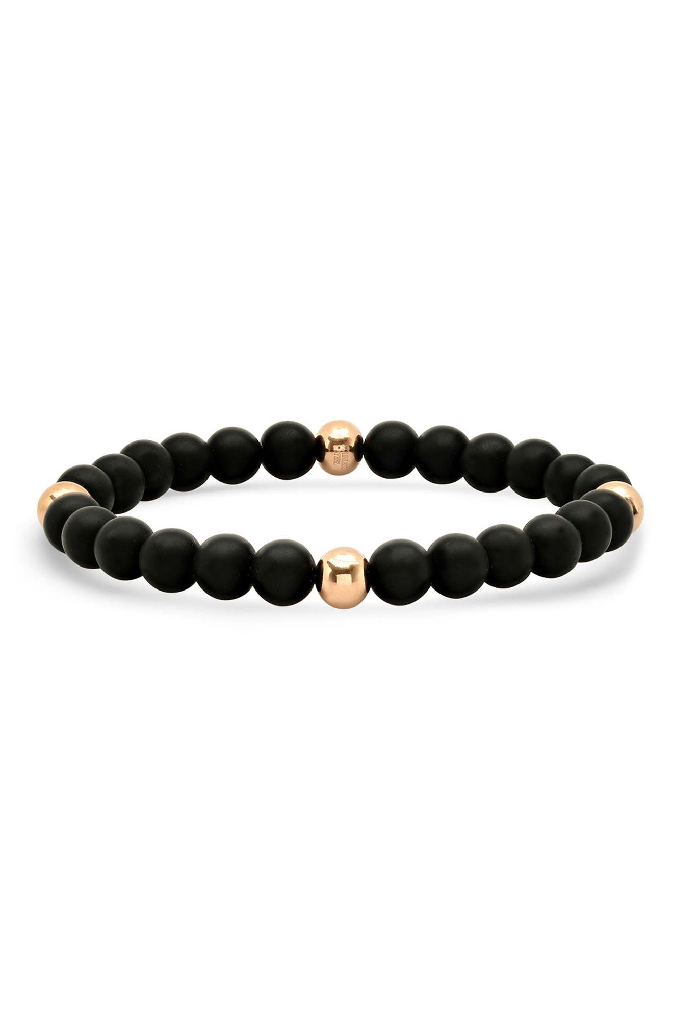 Men's 18K Rose Gold Plated Lava Stone Beaded Stretch Bracelet