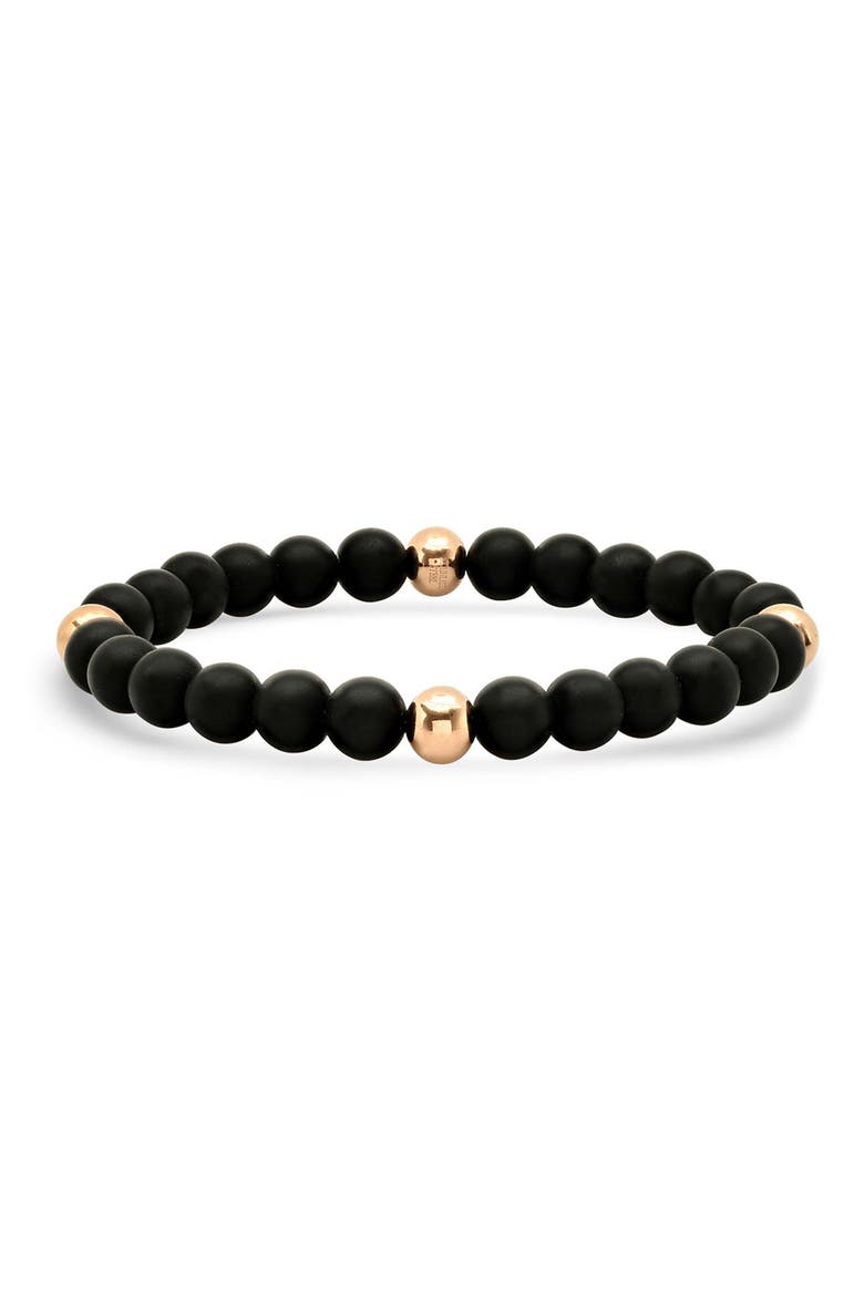 Men's 18K Rose Gold Plated Lava Stone Beaded Stretch Bracelet, Main, color, BLACK