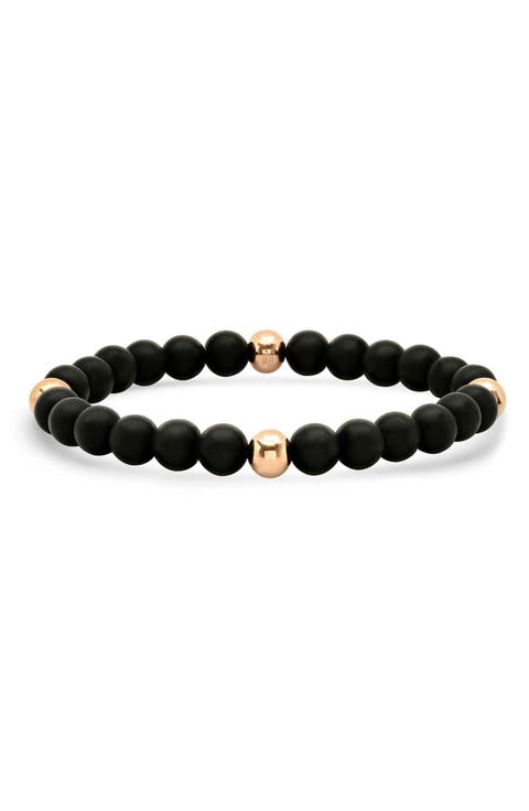 Men's 18K Rose Gold Plated Lava Stone Beaded Stretch Bracelet