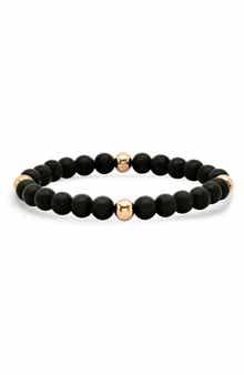 Men's 18K Rose Gold Plated Lava Stone Beaded Stretch Bracelet