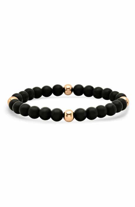 Men's 18K Rose Gold Plated Lava Stone Beaded Stretch Bracelet