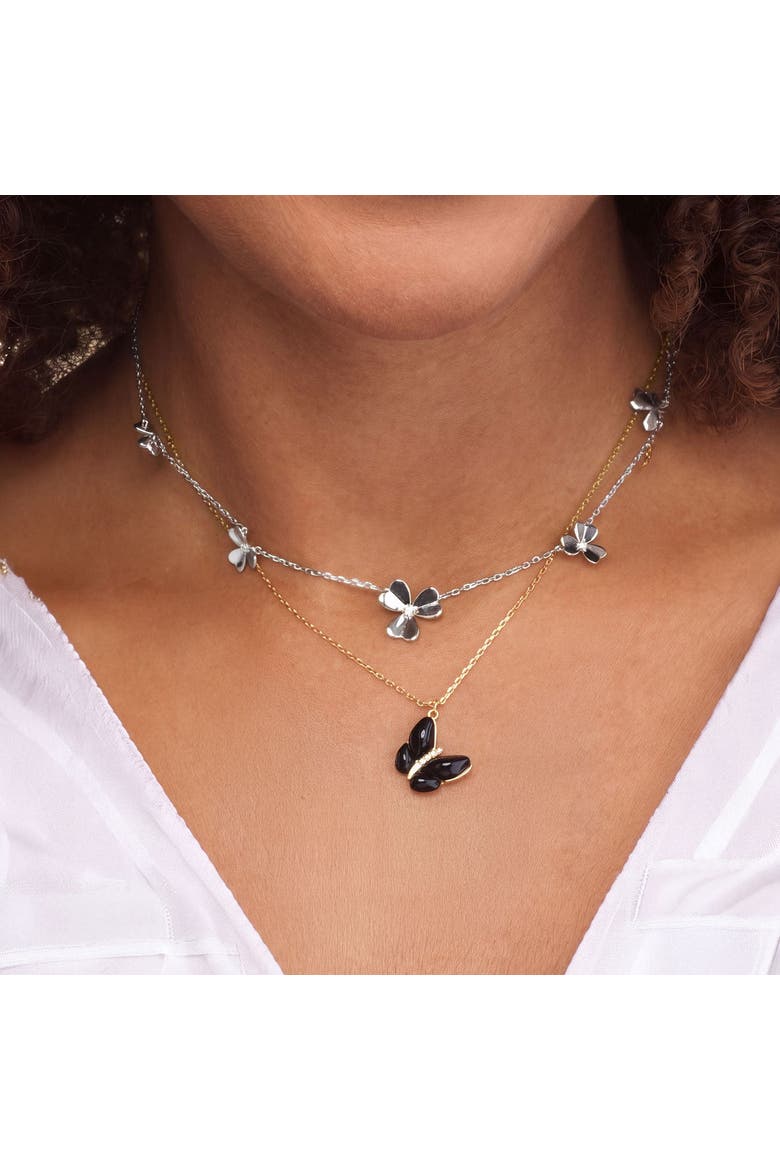 Clover Petal CZ Station Necklace, Alternate, color, Sterling Silver