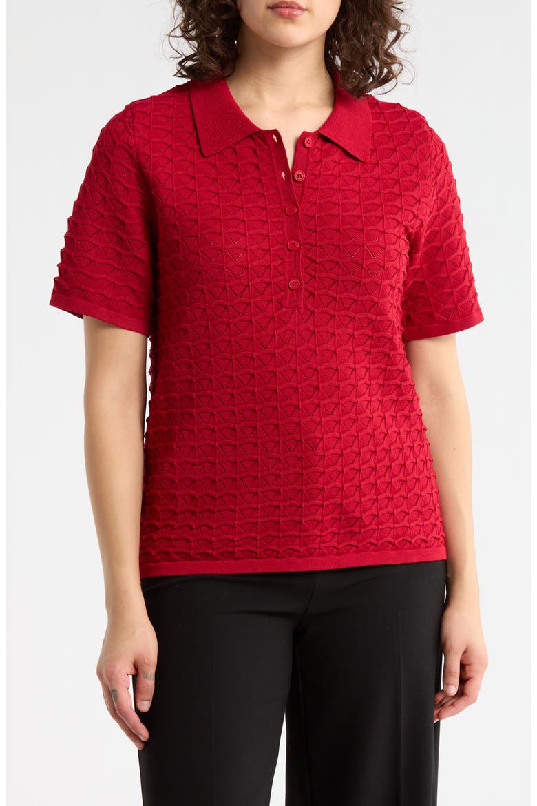 Pointelle Short Sleeve Sweater, Main, color, RED