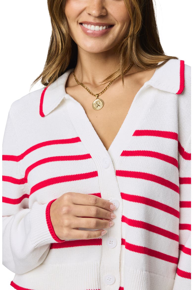 Nicolette Stripe Cardigan, Alternate, color, WHITE/ ROUGE