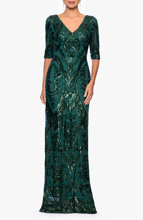 Betsy & Adam Sequin V-Neck Dress