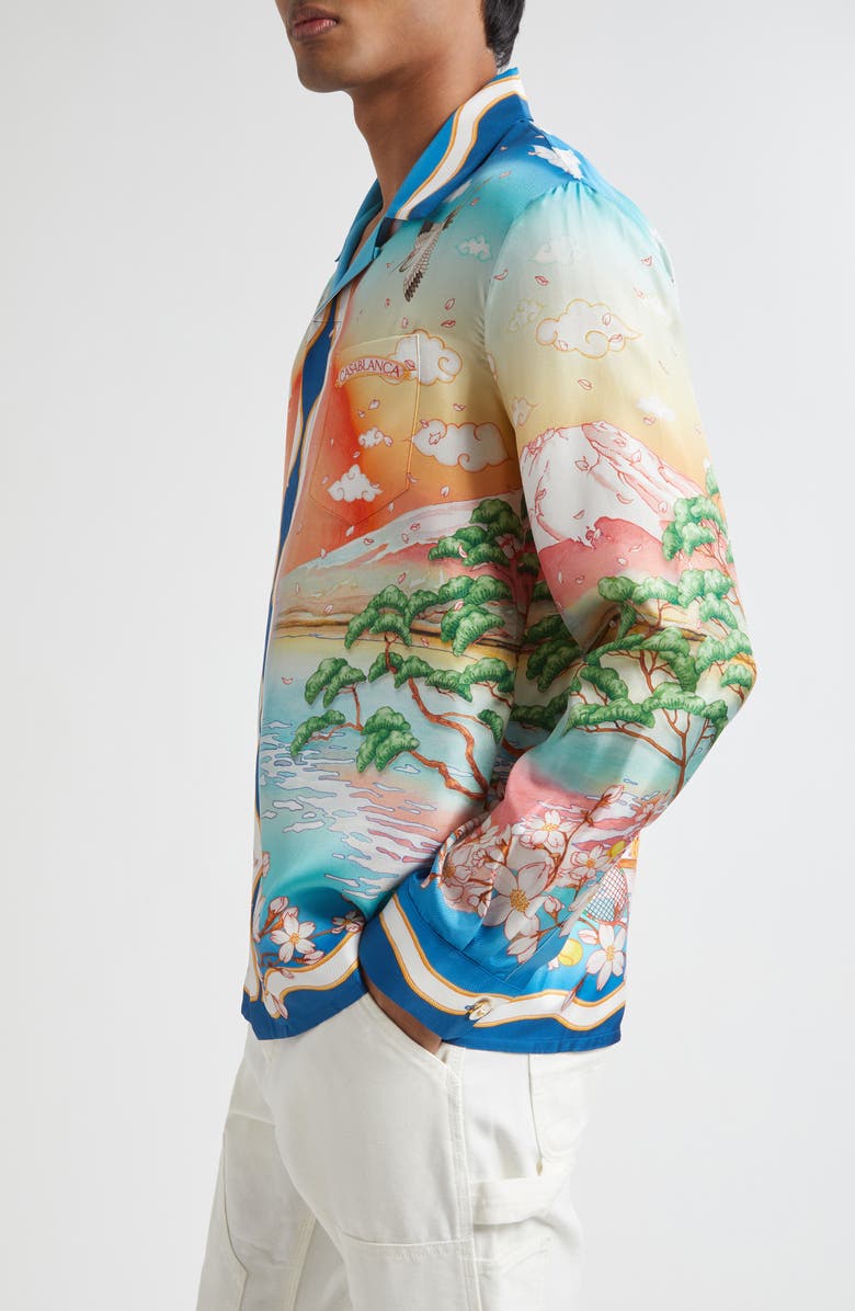 Casablanca Tennis Club Long Sleeve Silk Camp Shirt, Alternate, color, Tennis Club