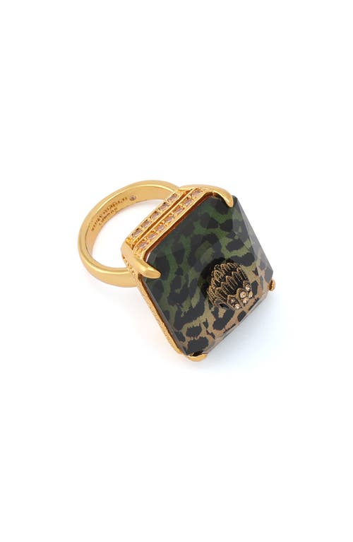 Kurt Geiger London Eagle Head Crystal Cocktail Ring In Green