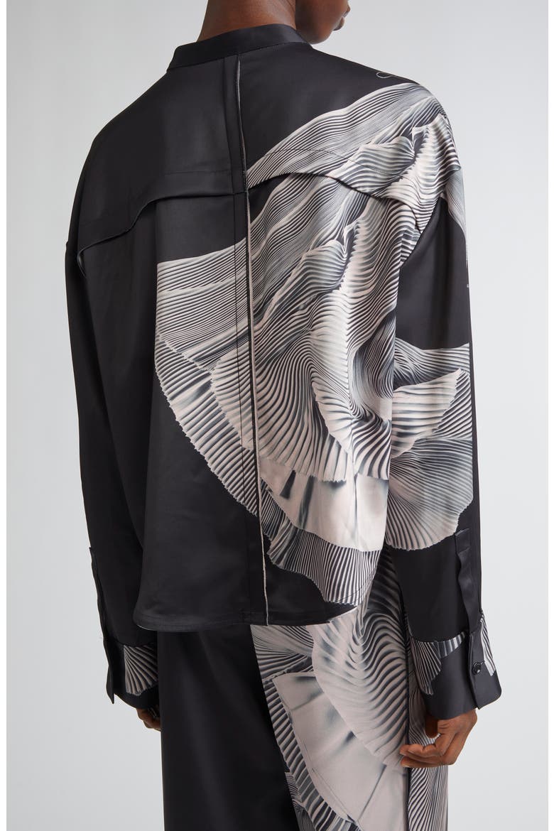 Oversize Dancing Pleat Print Satin Popover Shirt, Alternate, color, BLACK / LIGHT PINK MULTI