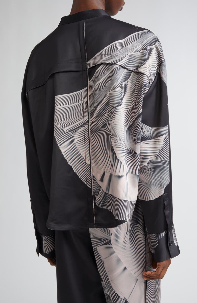Jason Wu Collection Oversize Dancing Pleat Print Satin Popover Shirt, Alternate, color, Black / Light Pink Multi