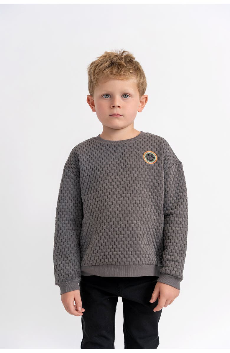 Puddles Quilted Smiley Love Heart Embroidered Long Sleeve Sweatshirt, Alternate, color, Charcoal