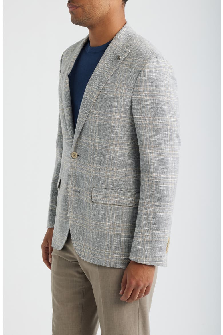 Midland Contemporary Fit Grey Windowpane Check Slub Wool & Silk Blend Sport Coat, Alternate, color, LIGHT GREY