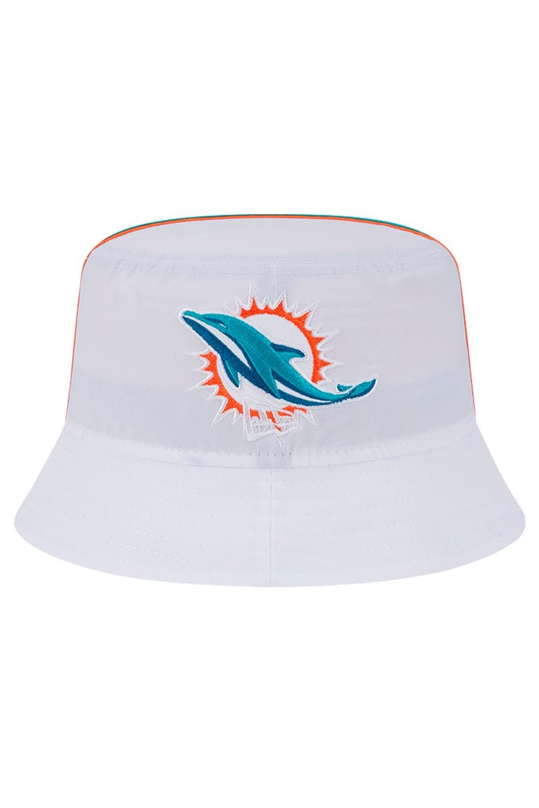 Men's New Era White Miami Dolphins Helmet Bucket Hat, Alternate, color, White